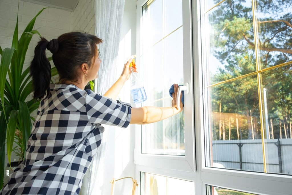women clean the window